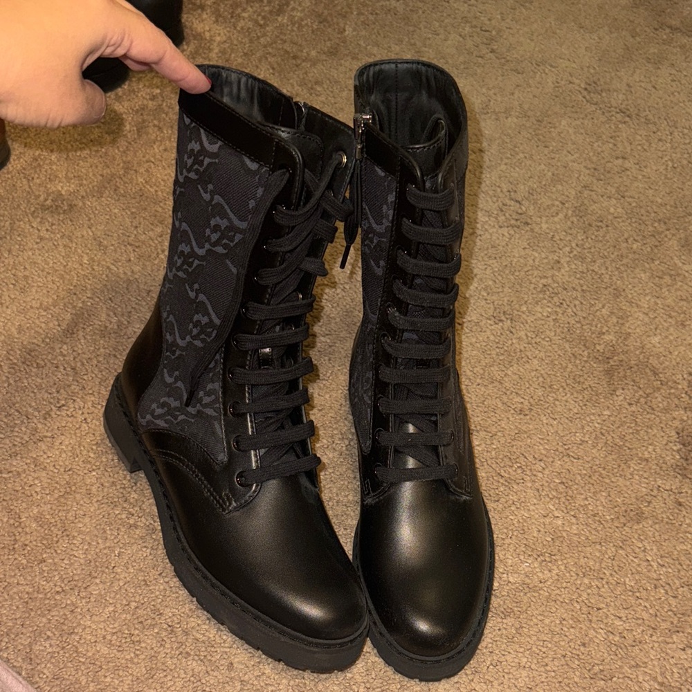 Fendi Black Lace-Up Combat Boots